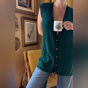 Vintage Coastal Grandpa Cable Knit Sweater Vest with Brass Buttons (Unisex)